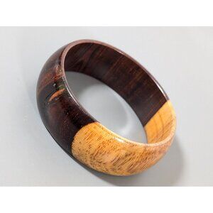 Retro Wood Bangle Bracelet Colorblock Light Dark 8.5 in Chunky Statement